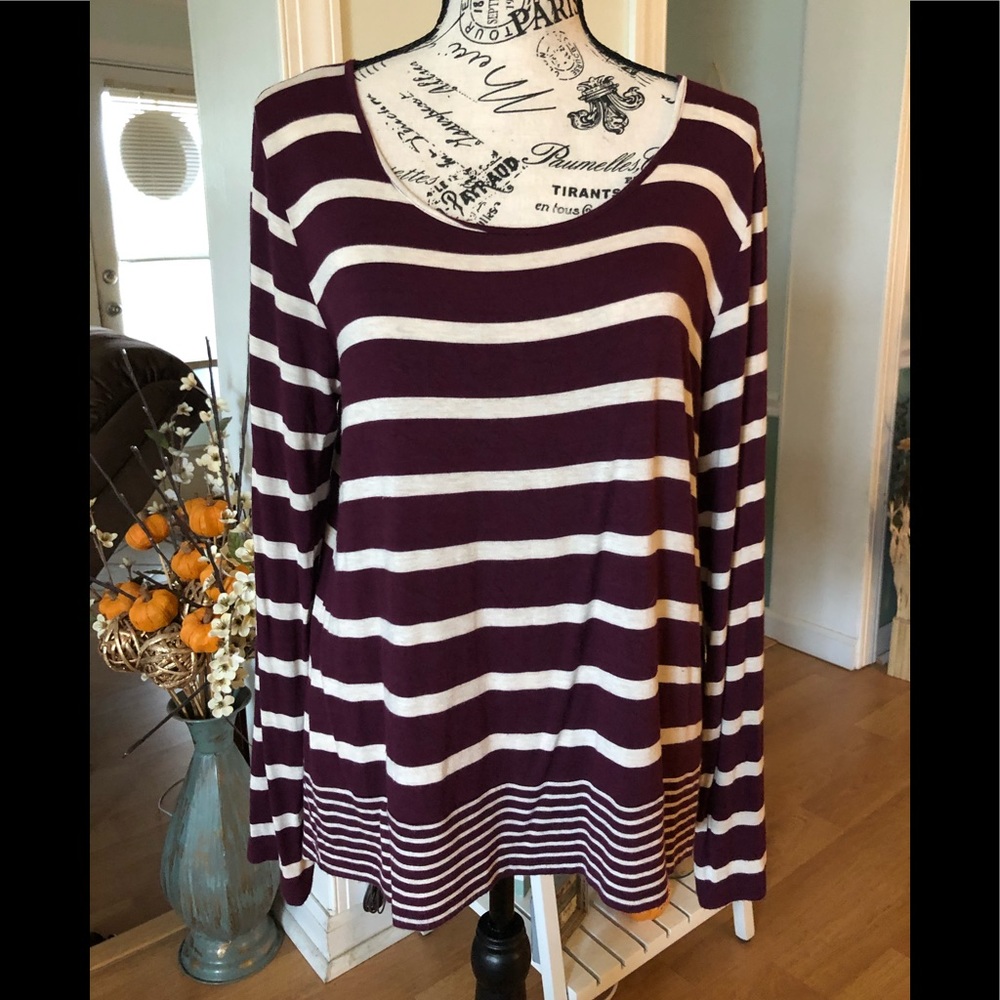 Olive & Oak Maroon/White Long Sleeve Top